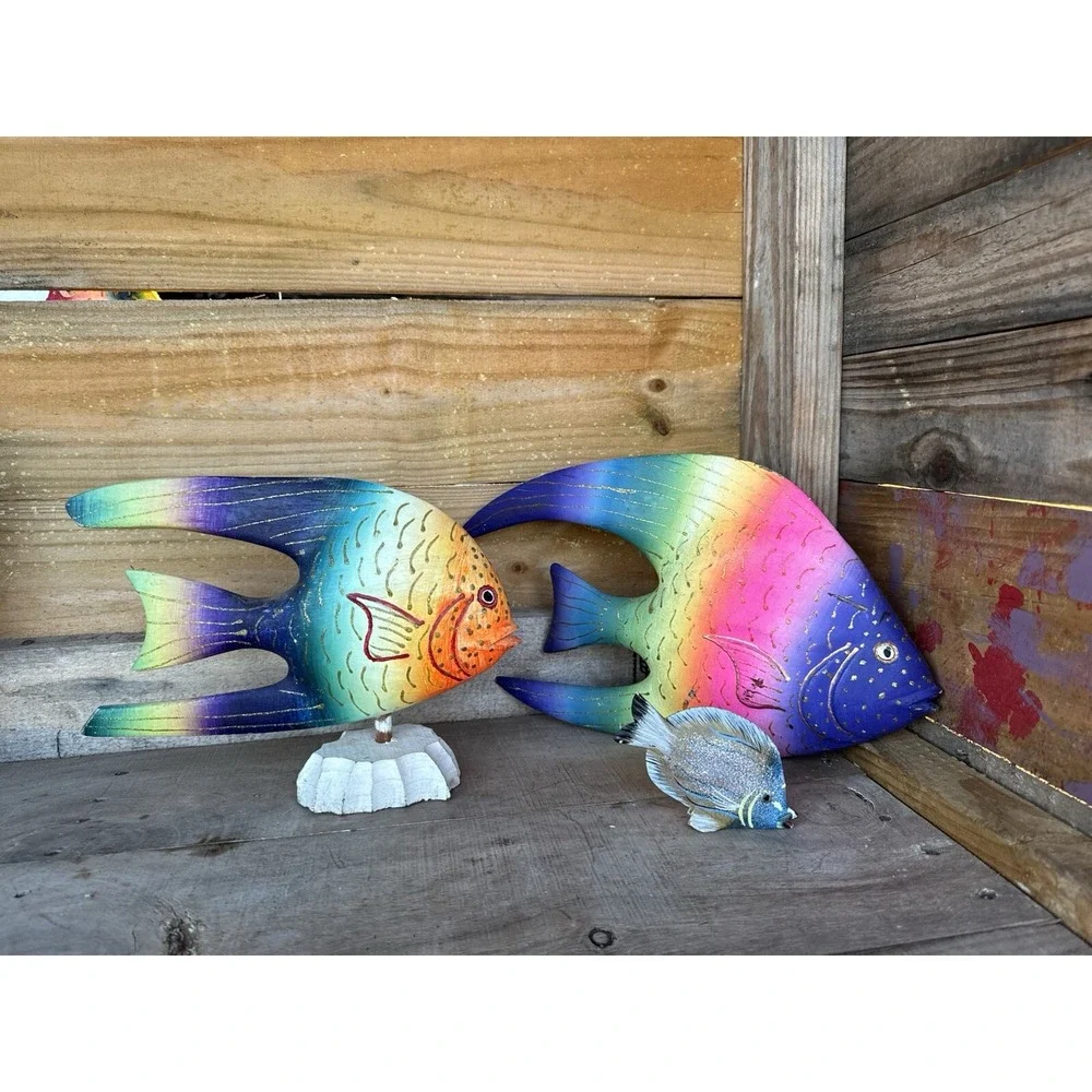 Vintage Wooden Hand Carved Hand Pained Fish Decor Tropical Fish Decor‎